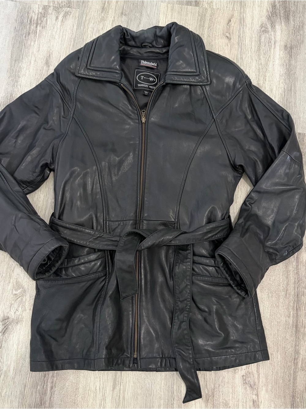 Vintage Tannery West Leather Jacket Womens Sz Large Belted Thinsulate City